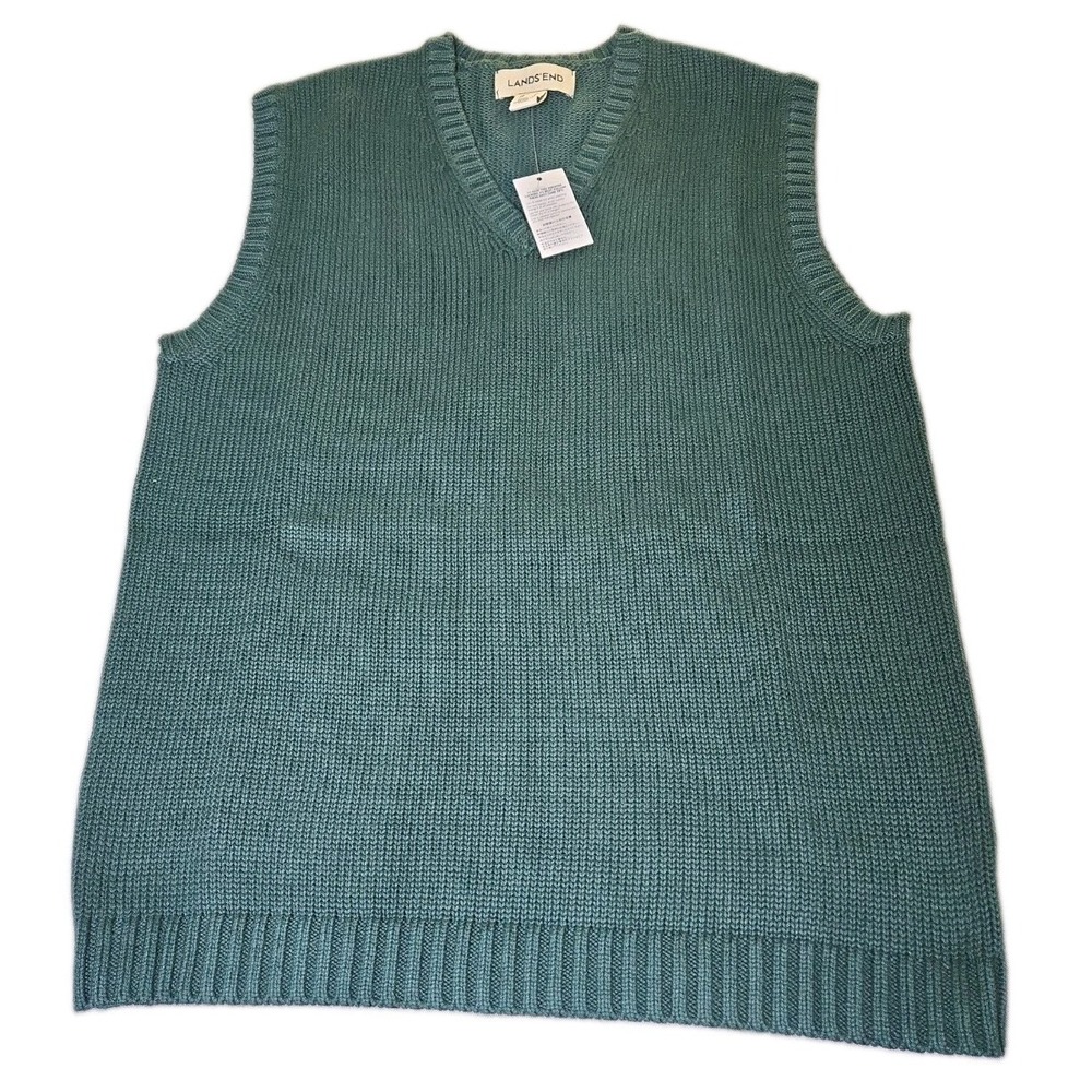 NWT Lands End Men's Unisex Medium M 38-40 Sweater Vest Hunter Forest Green VNeck